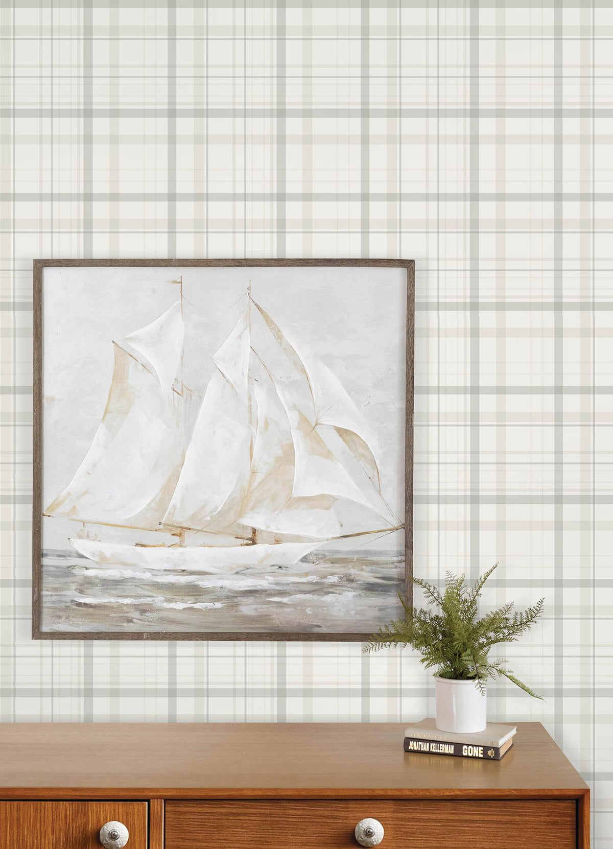 York Burgess Light Grey Plaid Wallpaper