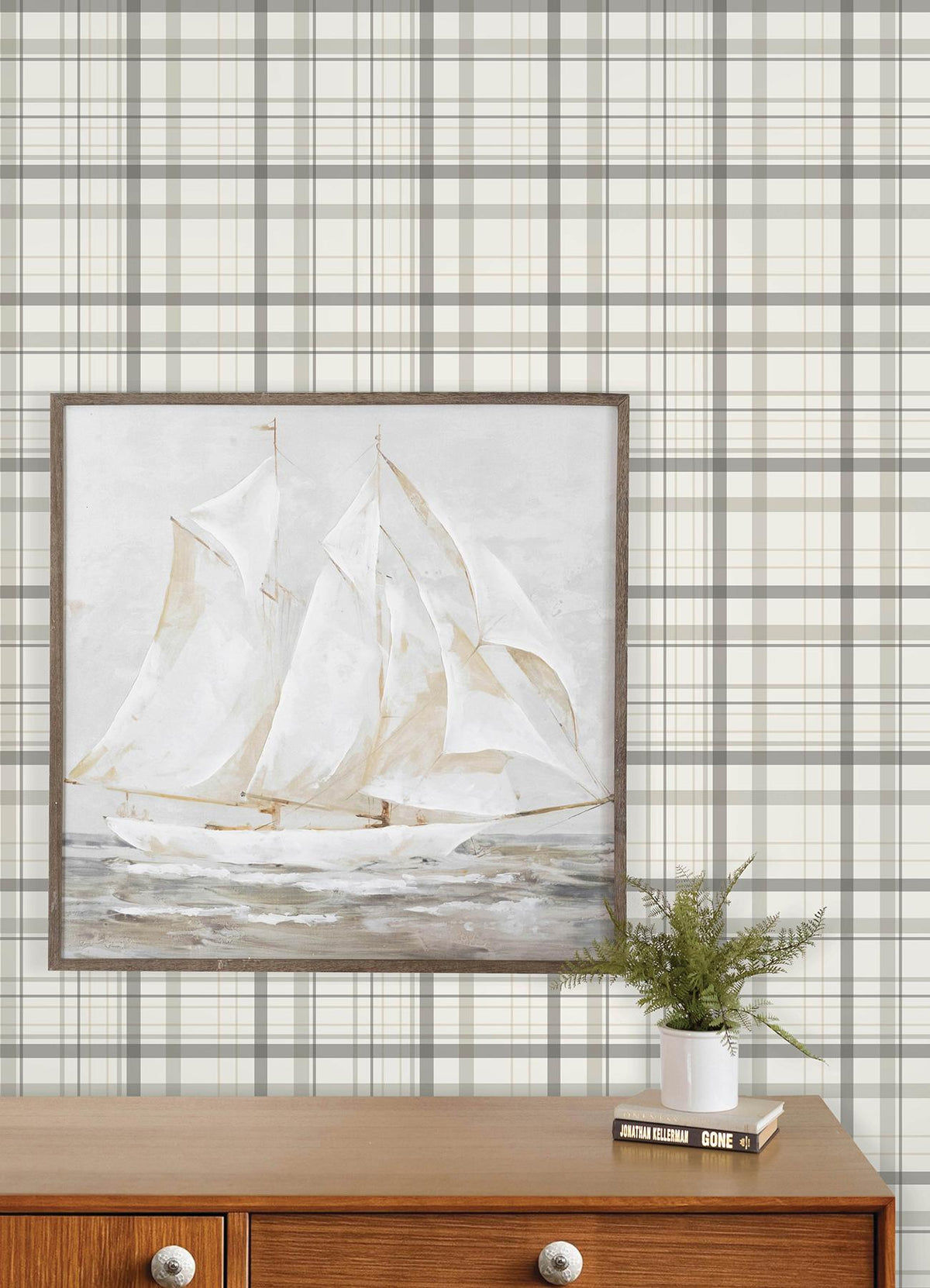 York Burgess Charcoal Plaid Wallpaper