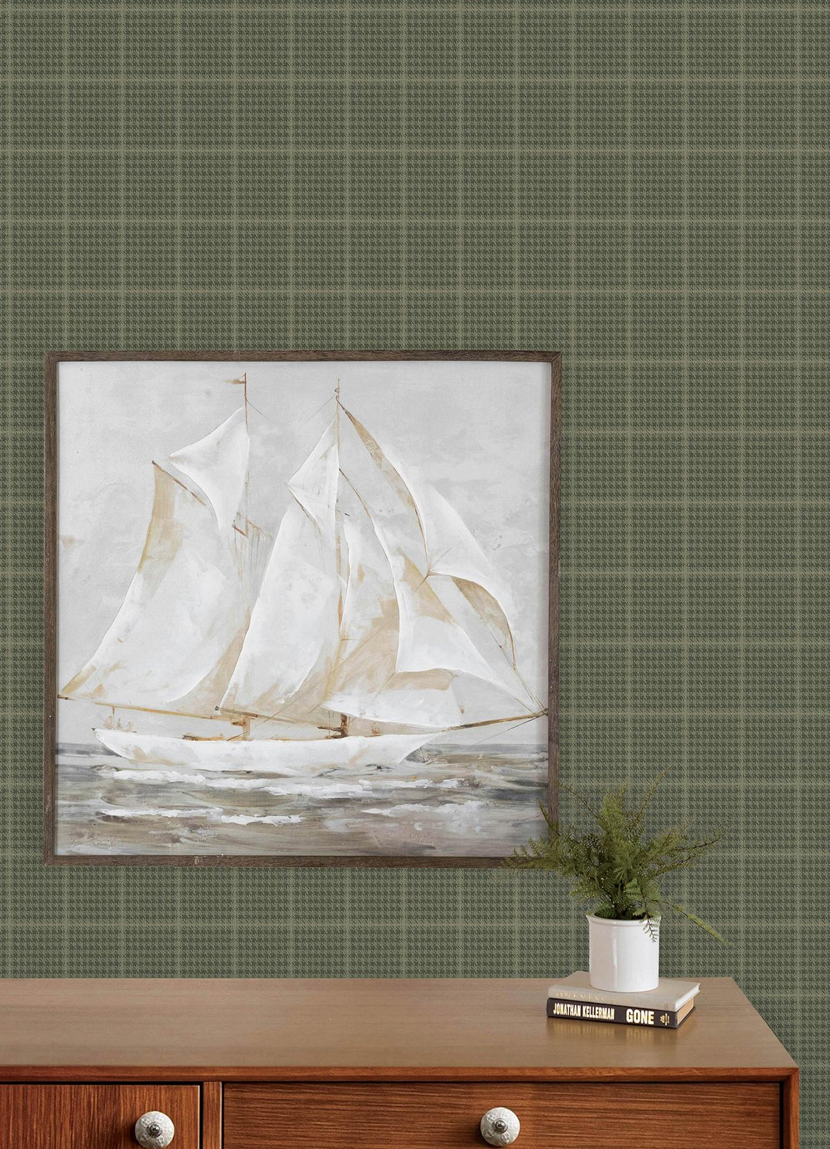 York Prescott Dark Green Glen Check Wallpaper