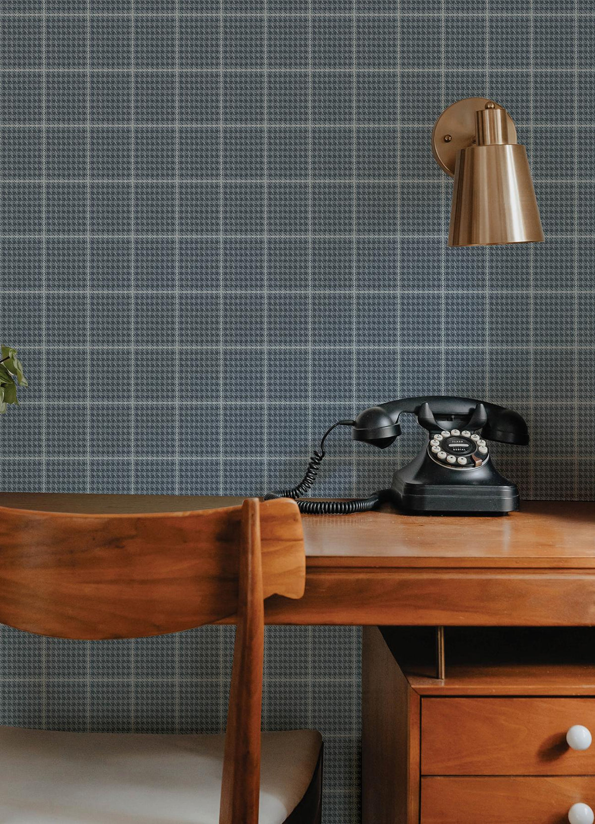 York Prescott Navy Glen Check Wallpaper