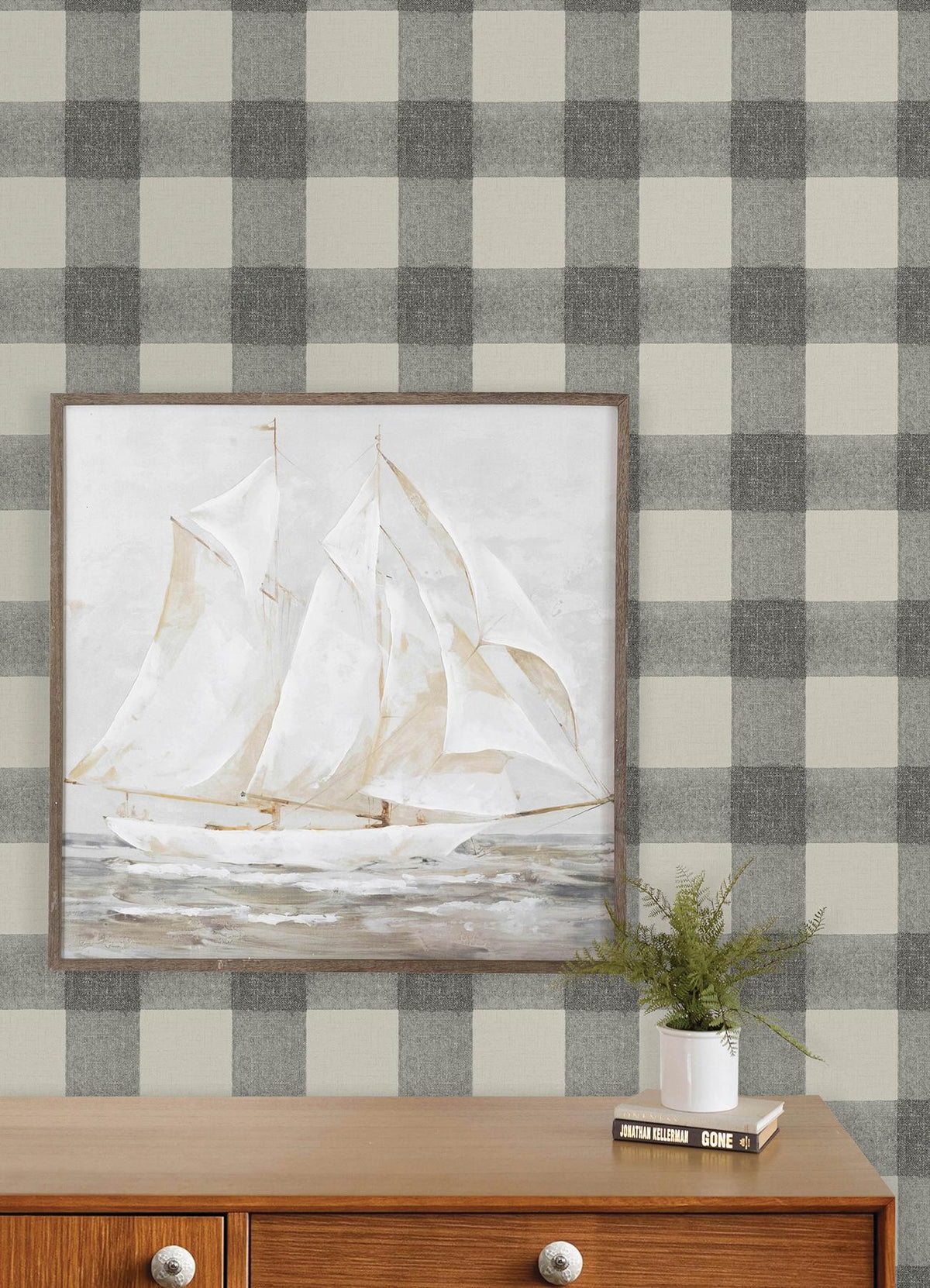 York Thorpe Charcoal Plaid Wallpaper