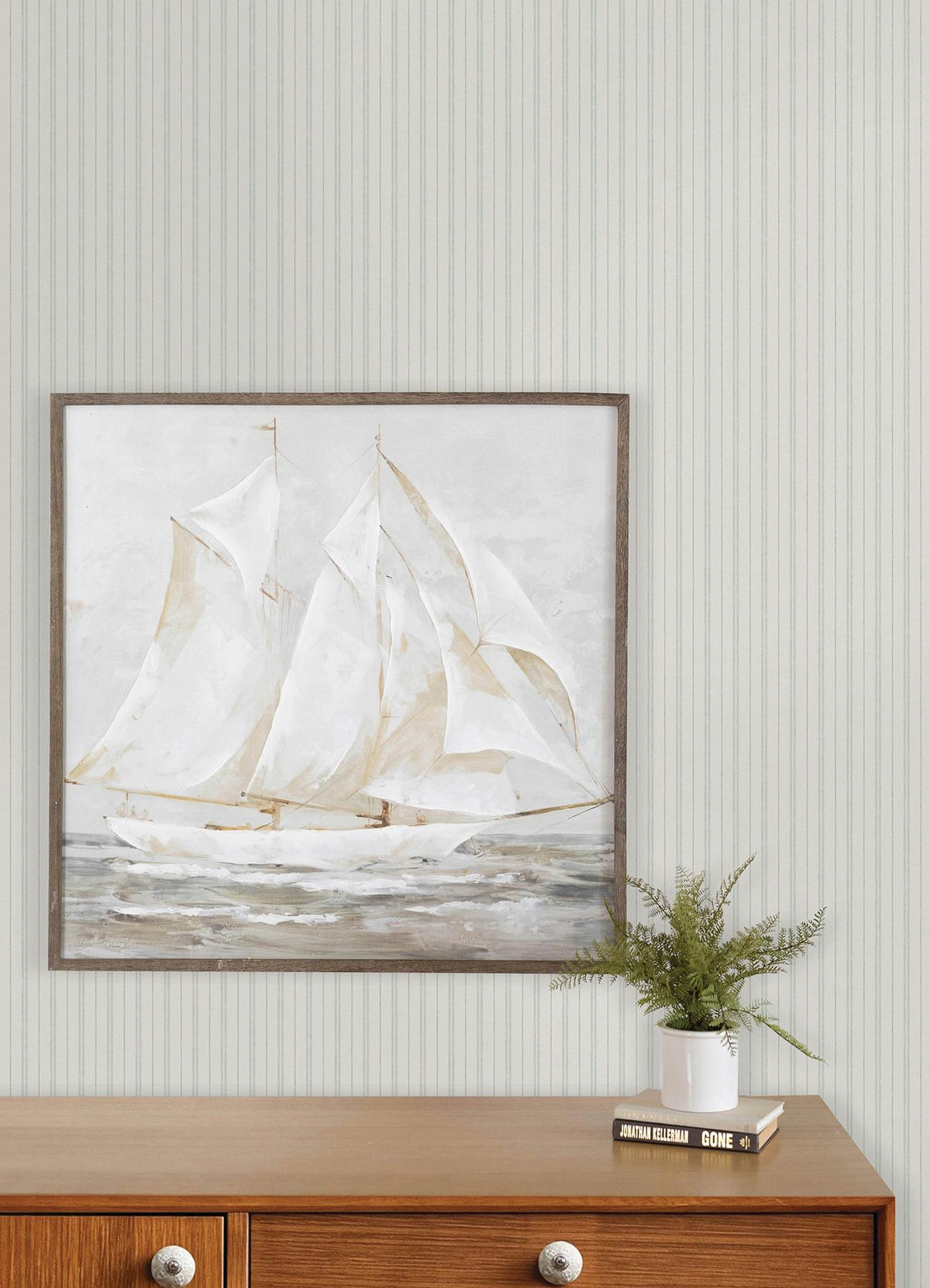York Harville Aqua Double Stripe Wallpaper