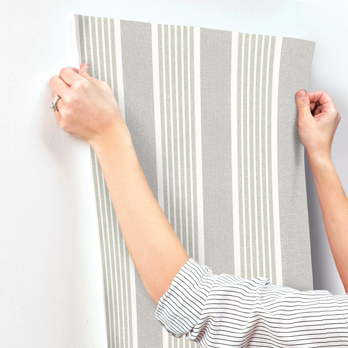 York Bingley Green Embellished Stripe Wallpaper
