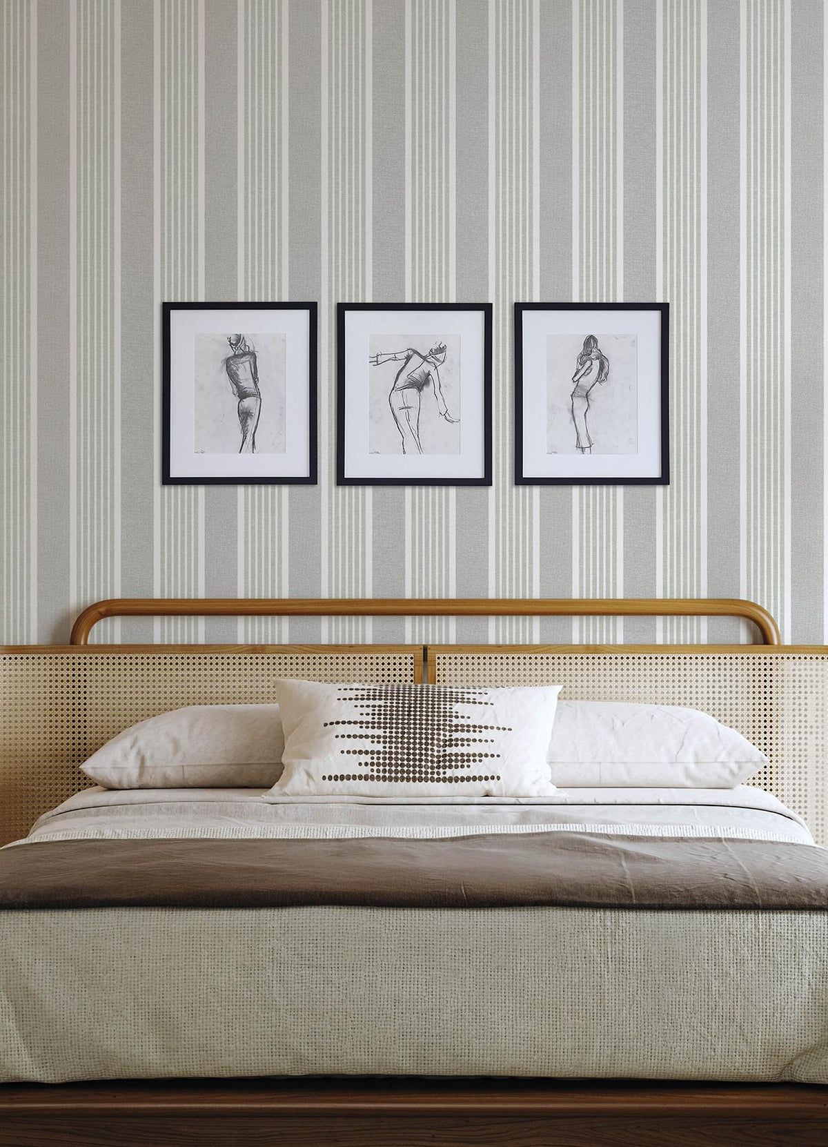York Bingley Green Embellished Stripe Wallpaper