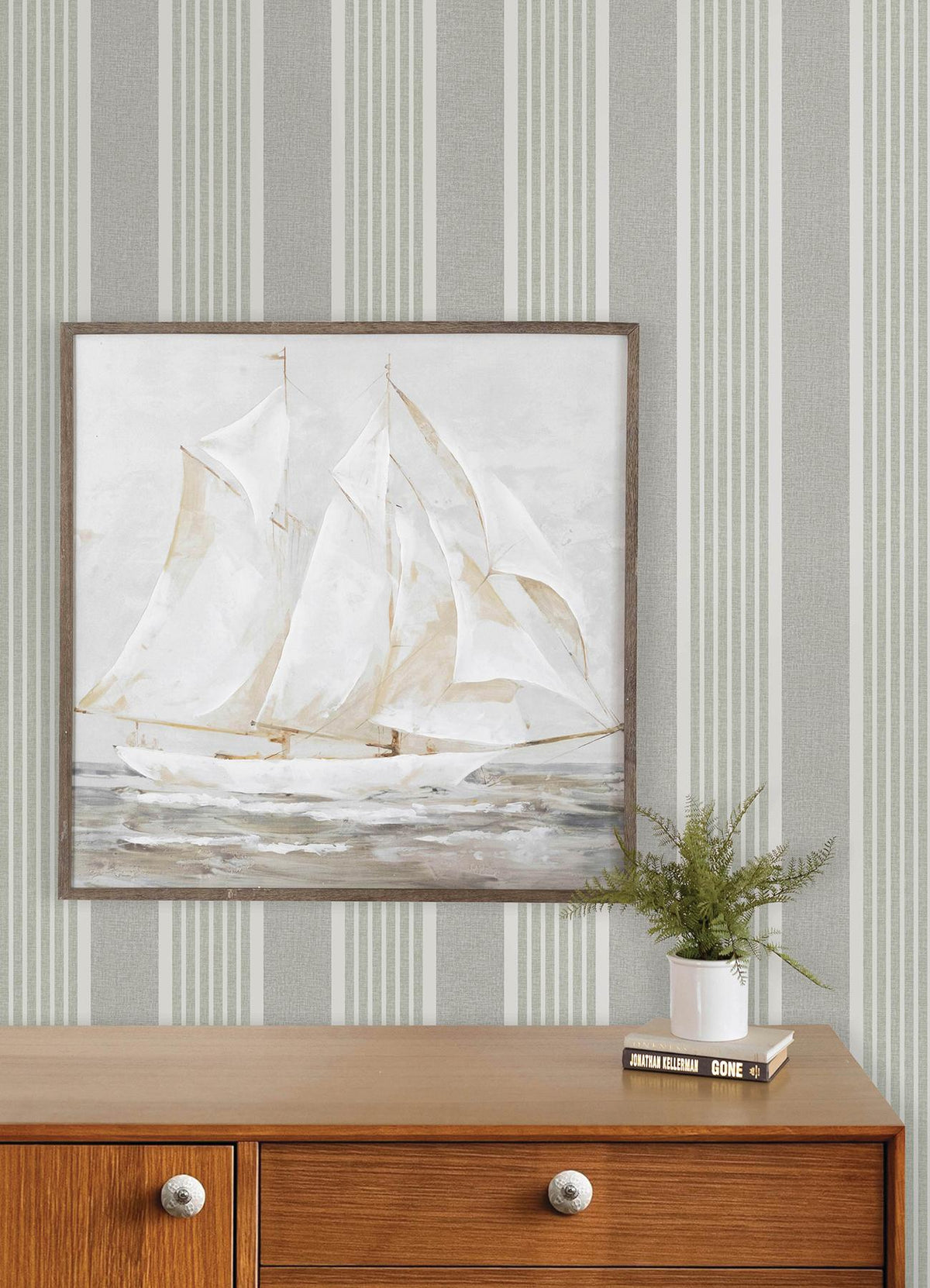 York Bingley Green Embellished Stripe Wallpaper