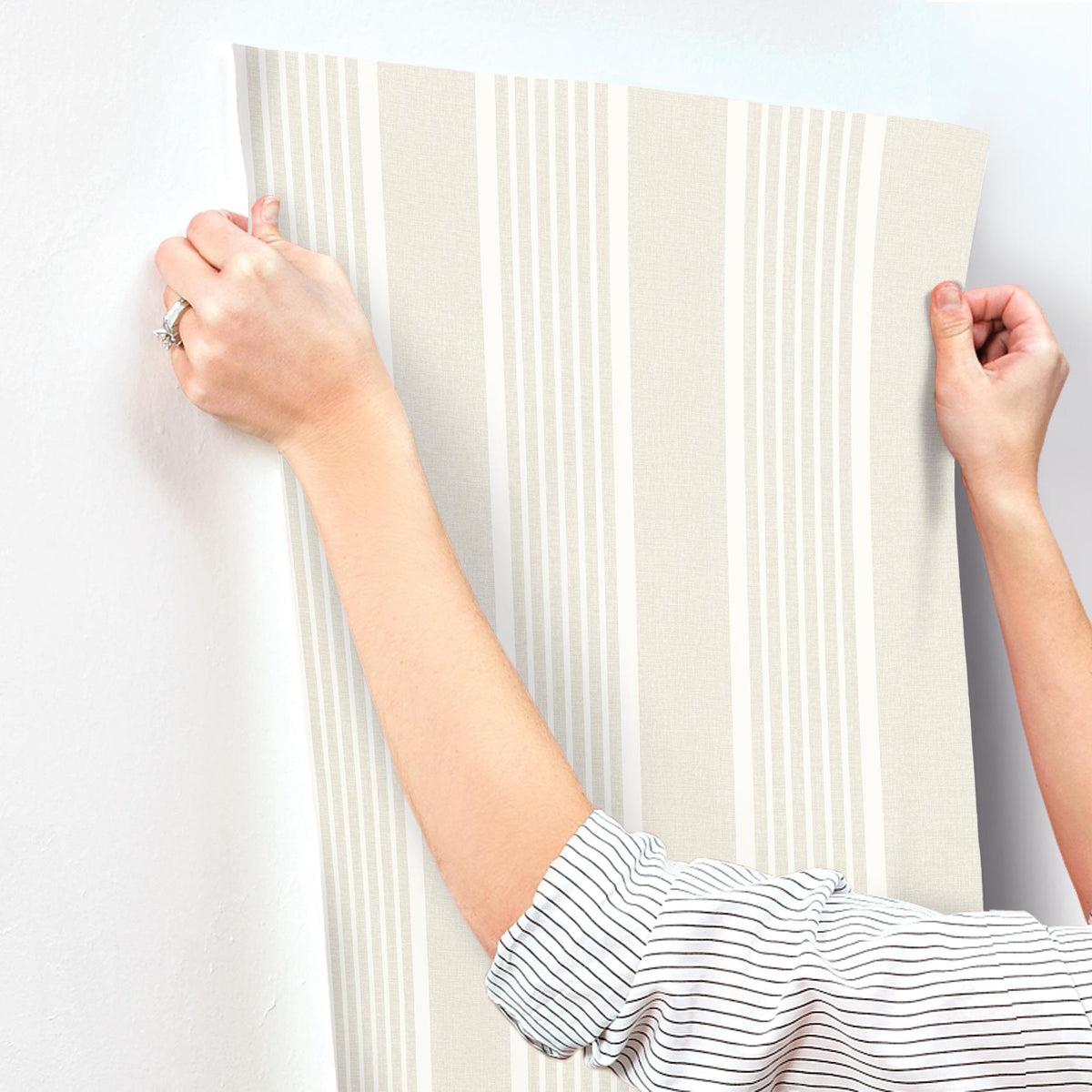 York Bingley Beige Embellished Stripe Wallpaper