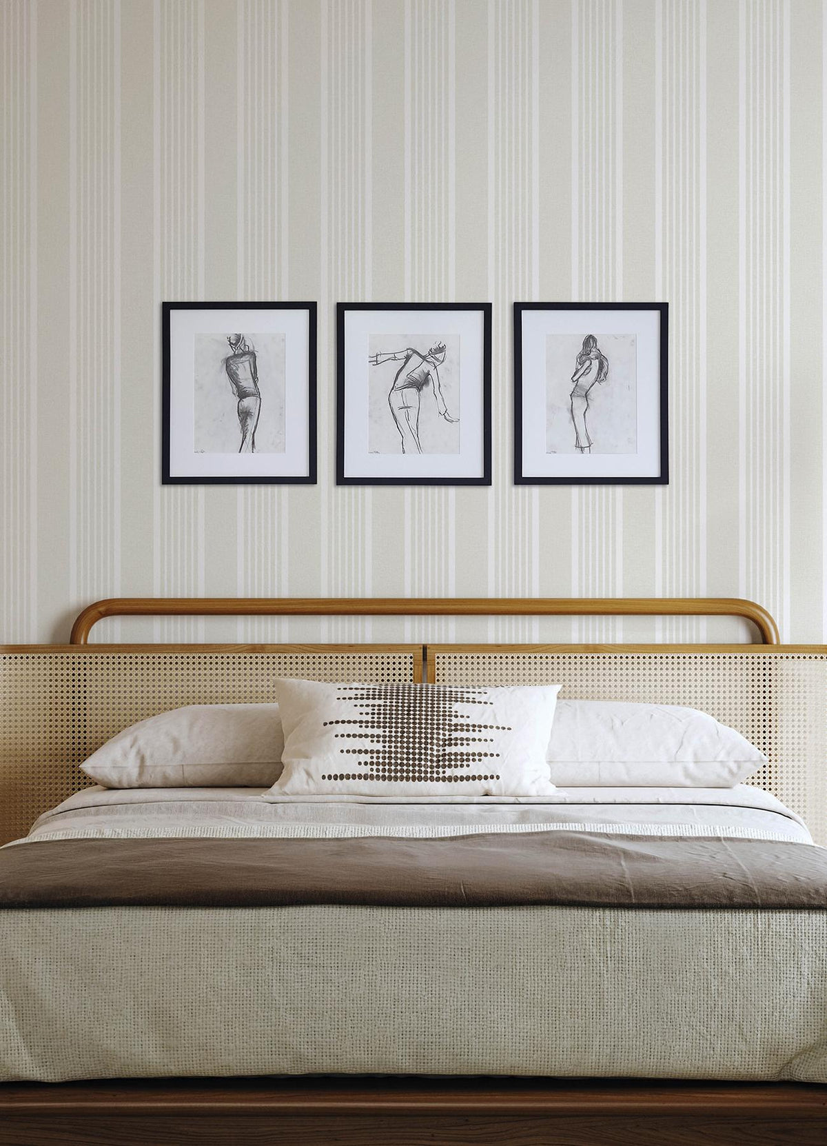 York Bingley Beige Embellished Stripe Wallpaper