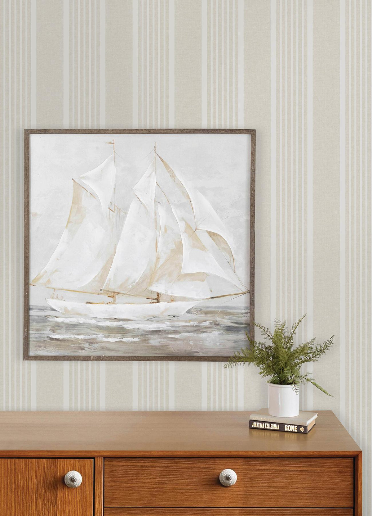 York Bingley Beige Embellished Stripe Wallpaper
