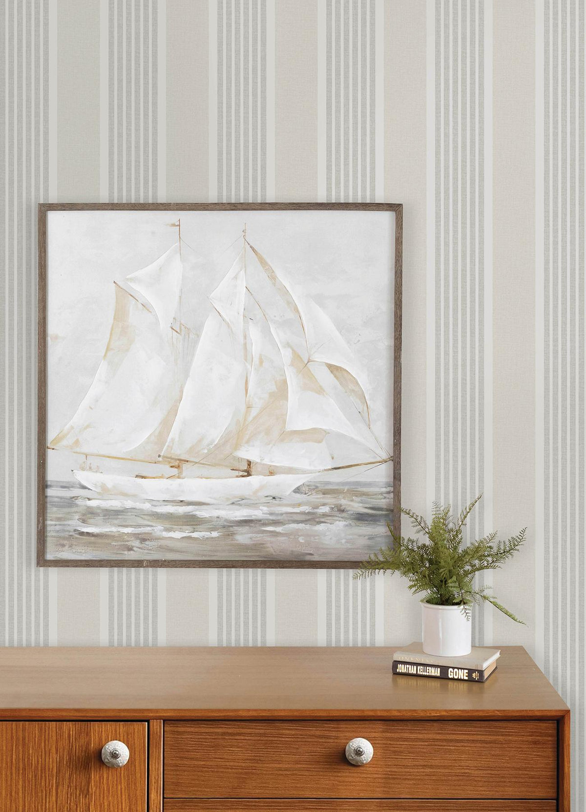 York Bingley Light Grey Embellished Stripe Wallpaper