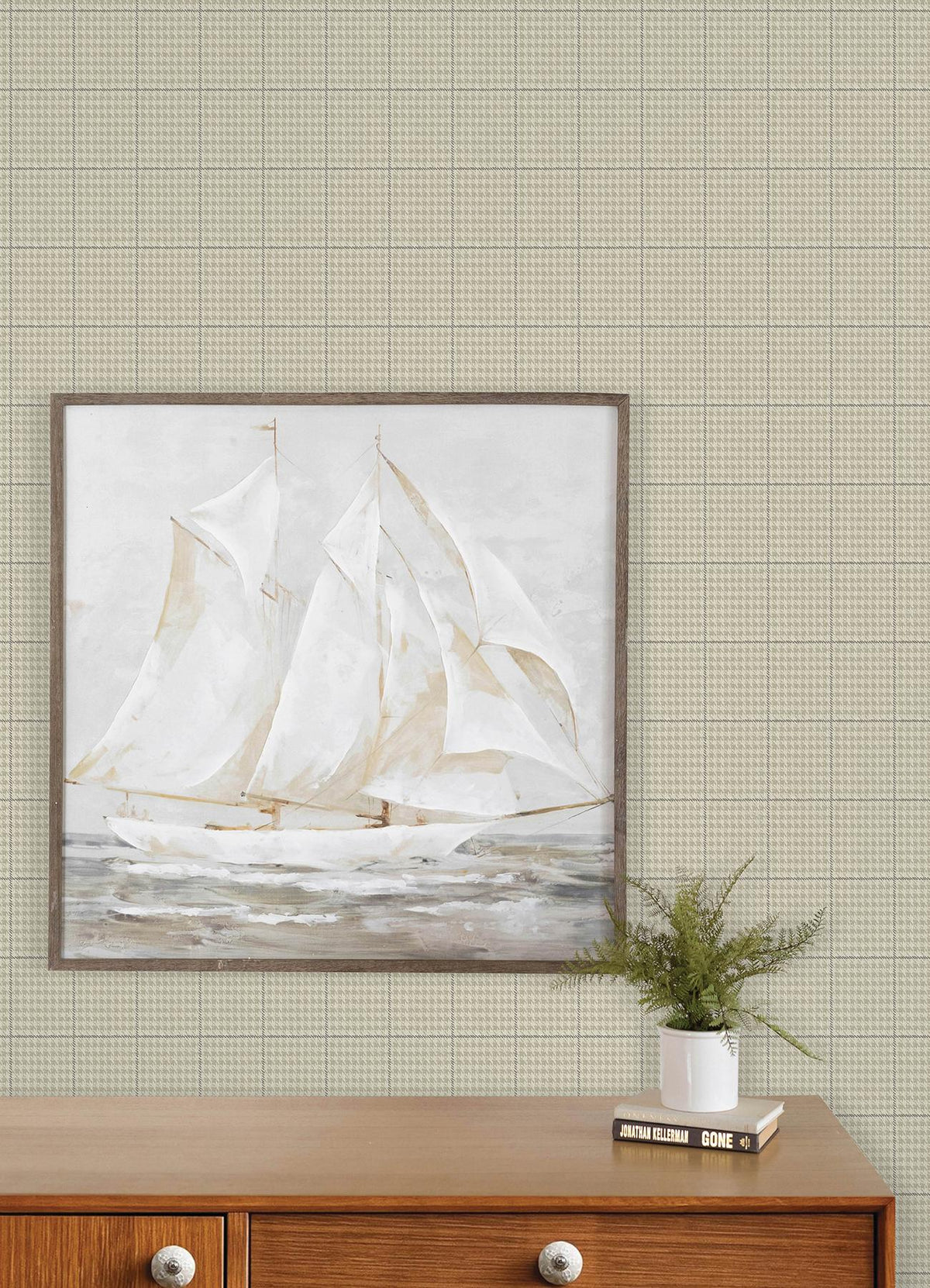 York Prescott Taupe Glen Check Wallpaper