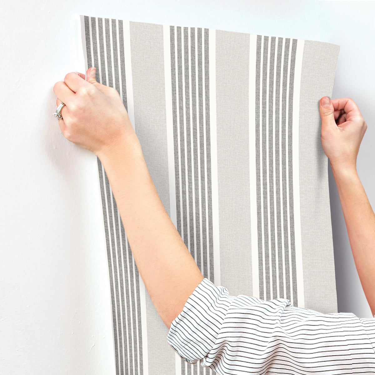 York Bingley Charcoal Embellished Stripe Wallpaper