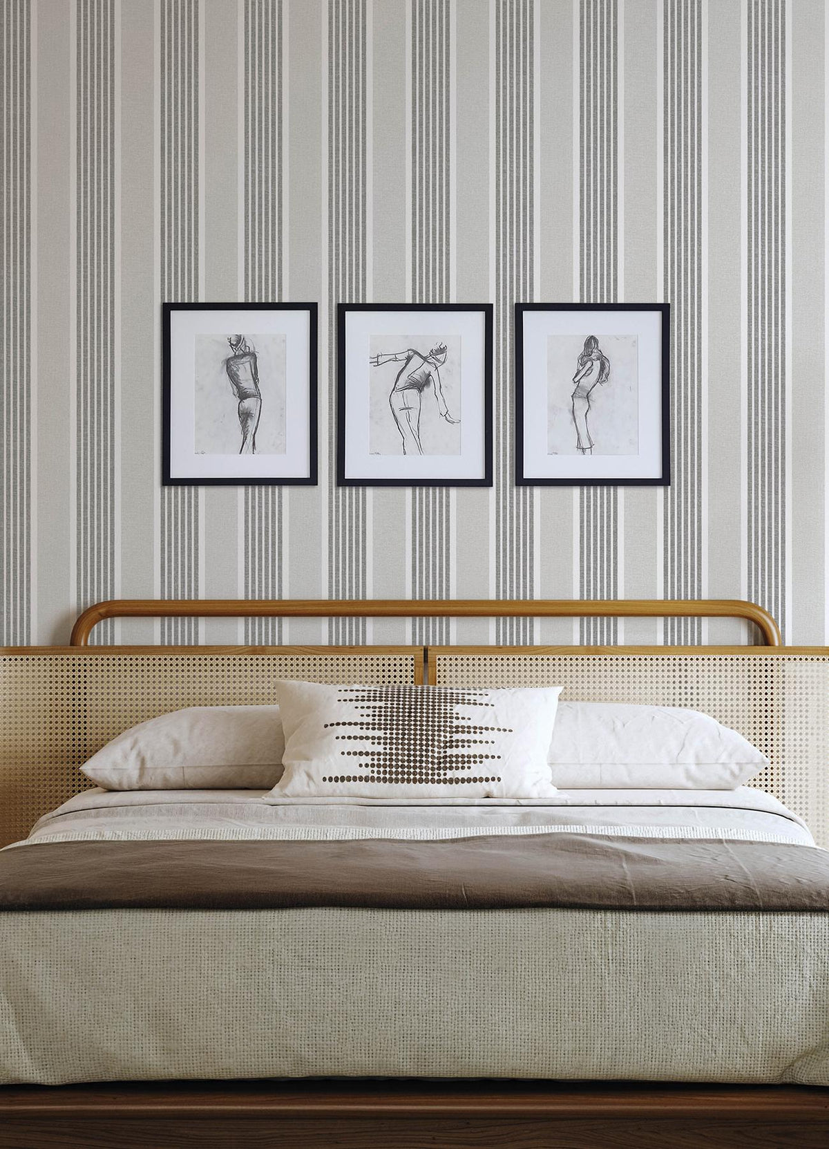 York Bingley Charcoal Embellished Stripe Wallpaper
