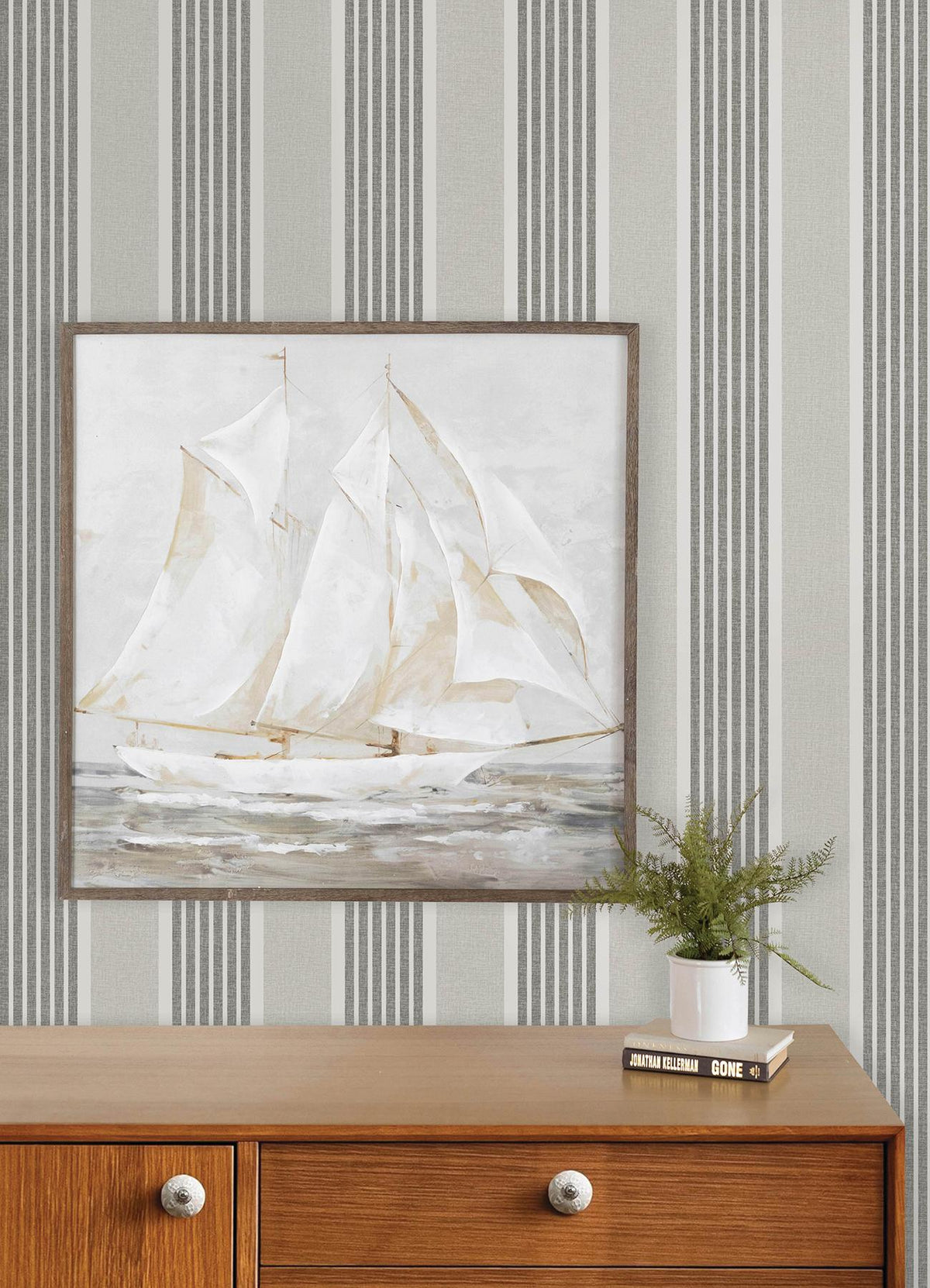 York Bingley Charcoal Embellished Stripe Wallpaper