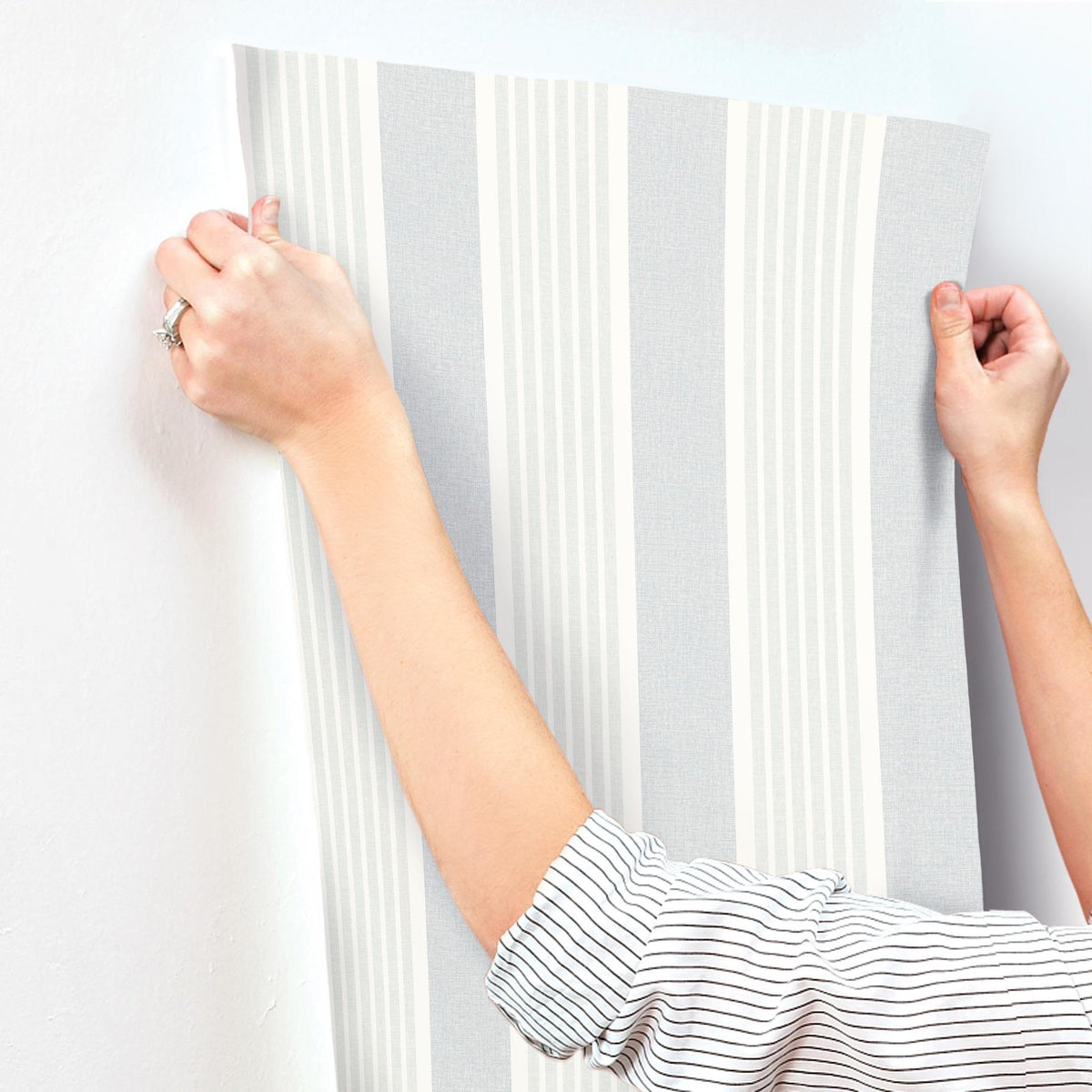 York Bingley Light Blue Embellished Stripe Wallpaper