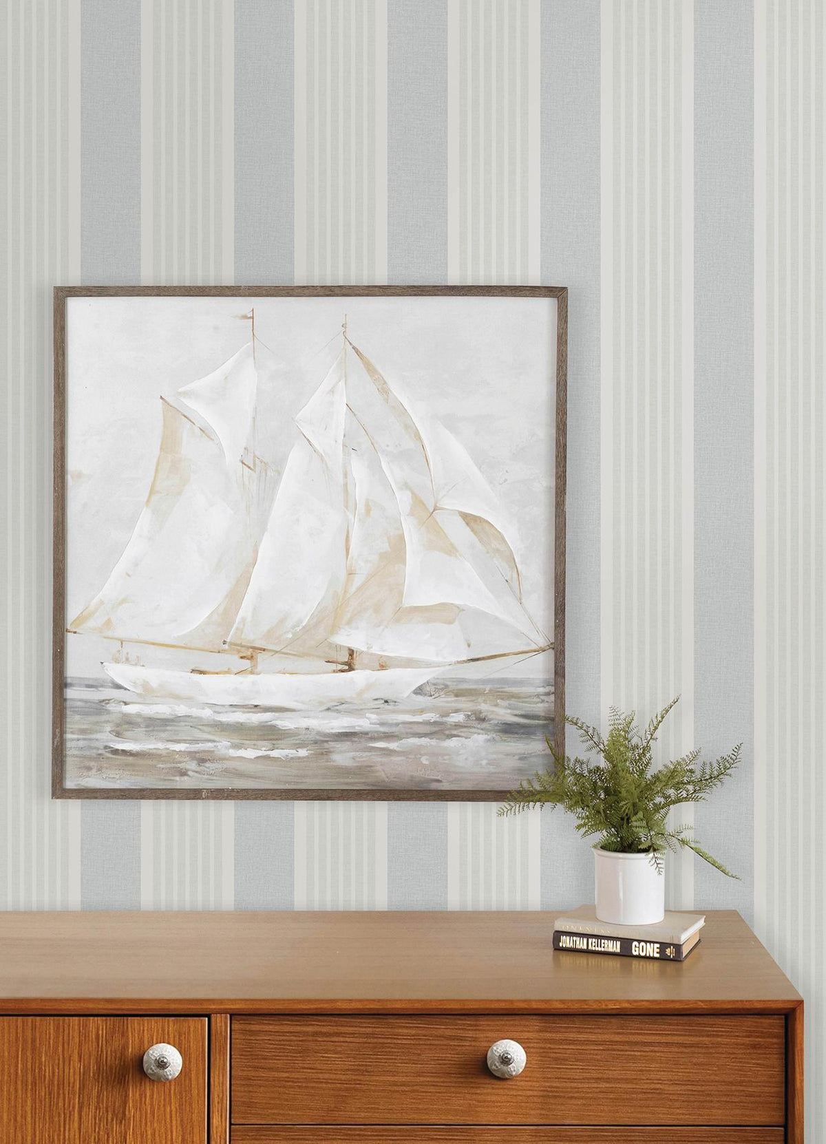 York Bingley Light Blue Embellished Stripe Wallpaper