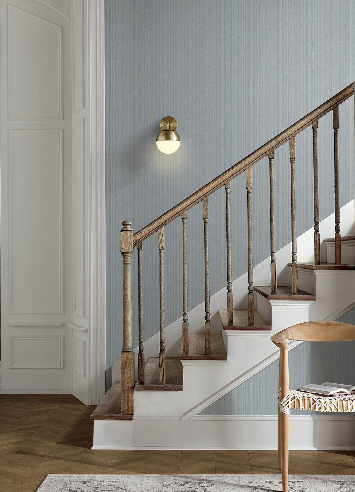 York Stokes Blue Chevron Stripe Wallpaper