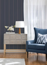 York Lascelle Navy Modern Pinstripe Wallpaper