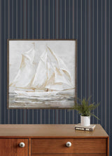 York Lascelle Navy Modern Pinstripe Wallpaper