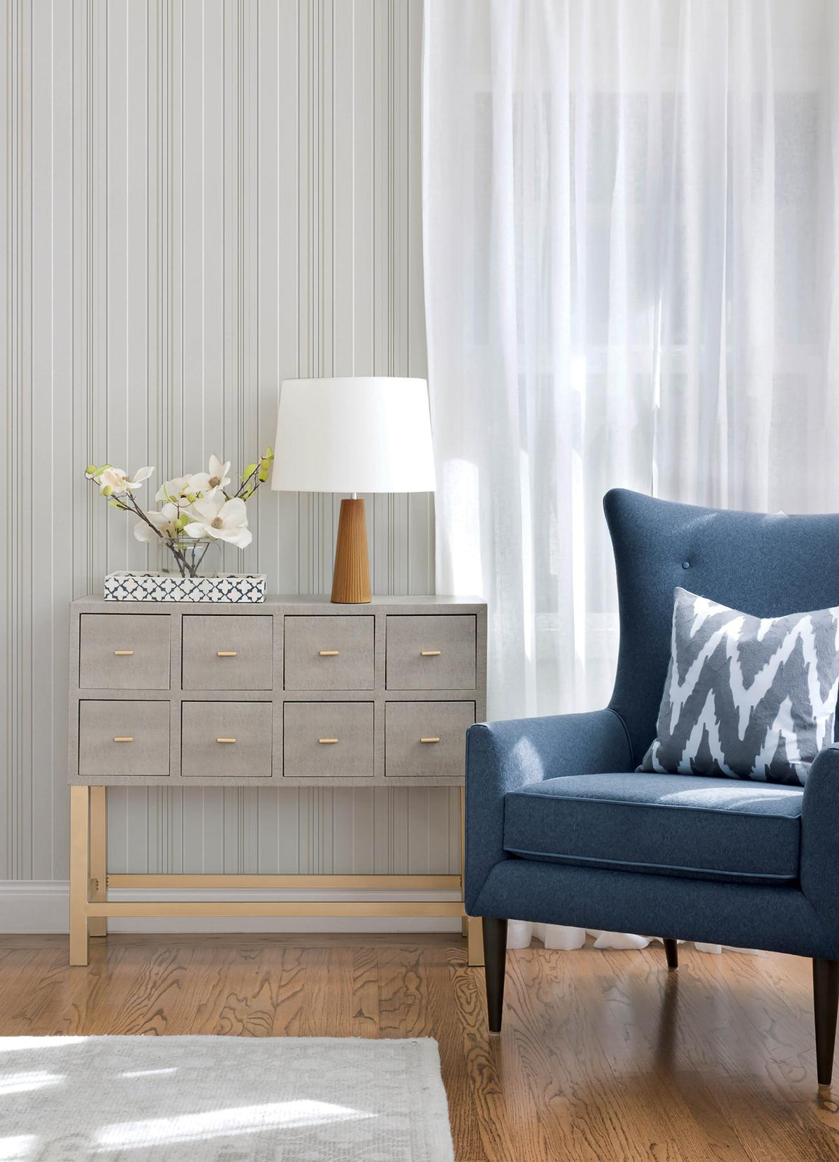 York Lascelle Light Grey Modern Pinstripe Wallpaper