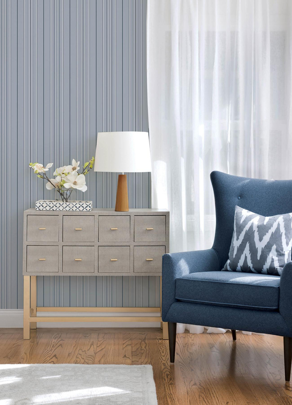 York Lascelle Light Blue Modern Pinstripe Wallpaper