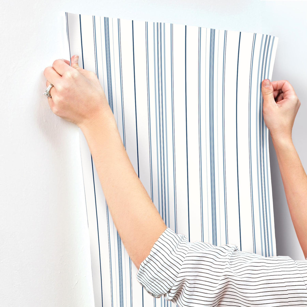 York Lascelle Blue Modern Pinstripe Wallpaper
