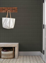 York Fox Hollow Charcoal Dashed Plaid Wallpaper