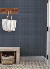 York Fox Hollow Dark Blue Dashed Plaid Wallpaper