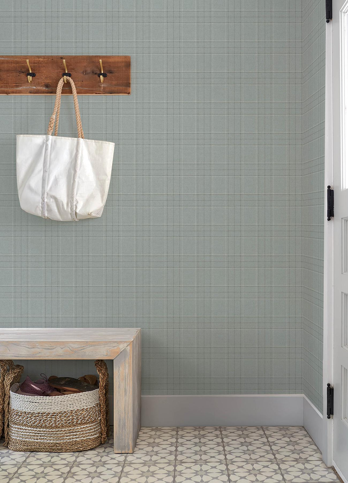 York Fox Hollow Turquoise Dashed Plaid Wallpaper