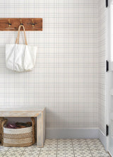 York Fox Hollow White Dashed Plaid Wallpaper