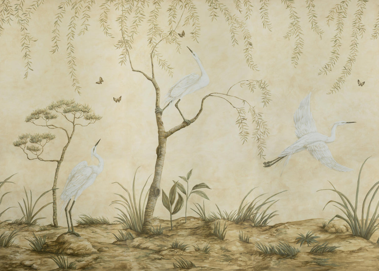 Brunschwig & Fils EGRET MARSH MURAL SAND Wallpaper