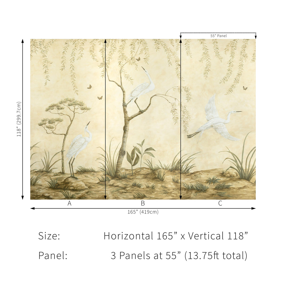 Brunschwig & Fils EGRET MARSH MURAL SAND Wallpaper