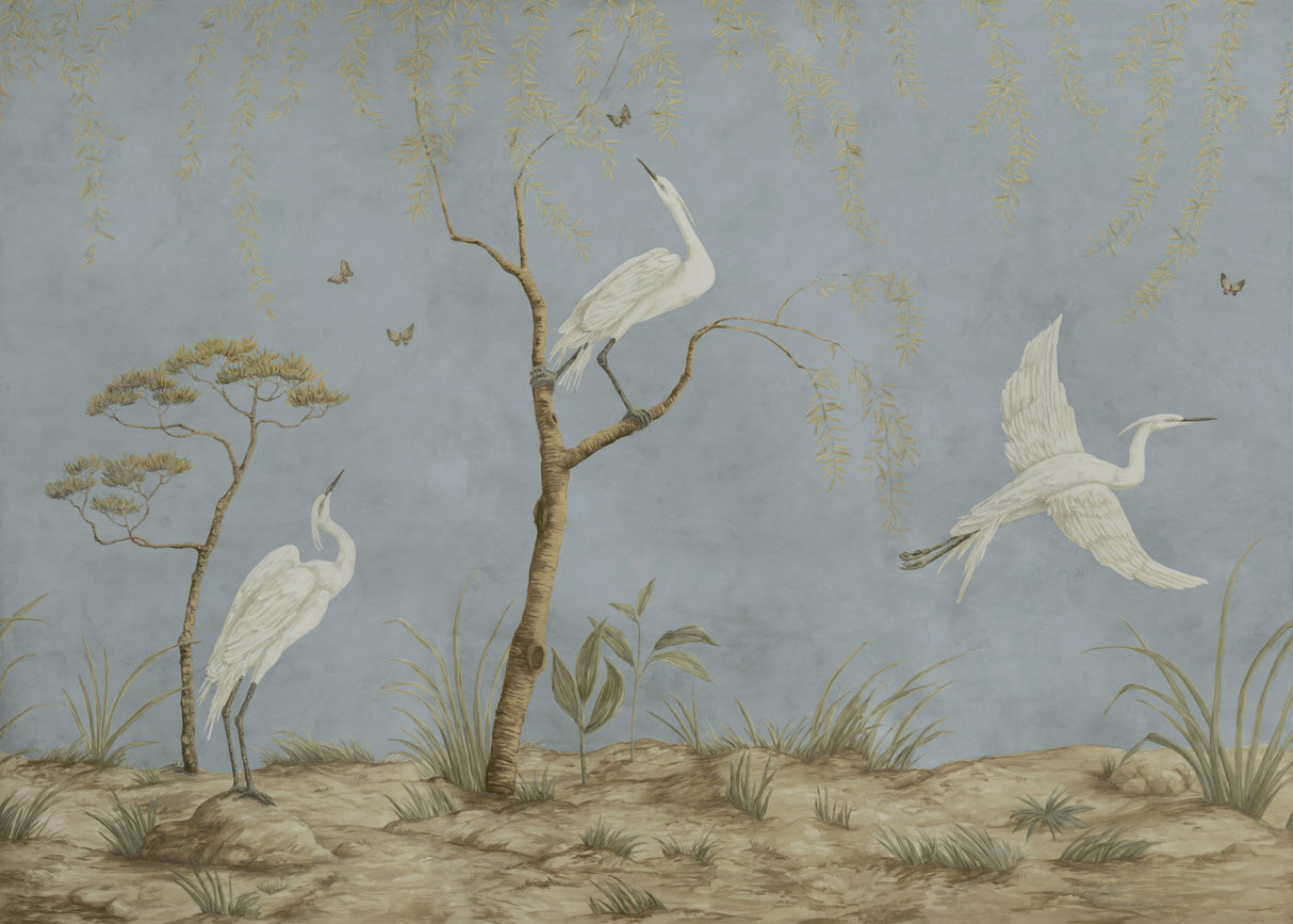 Brunschwig & Fils EGRET MARSH MURAL MET MIST Wallpaper