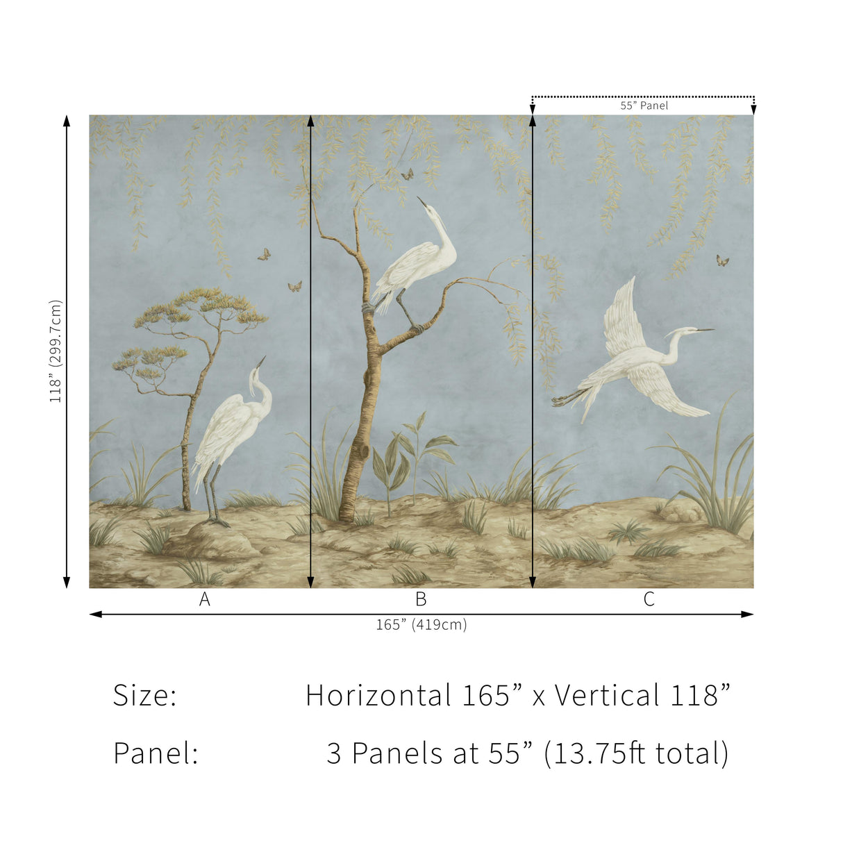 Brunschwig & Fils EGRET MARSH MURAL MET MIST Wallpaper