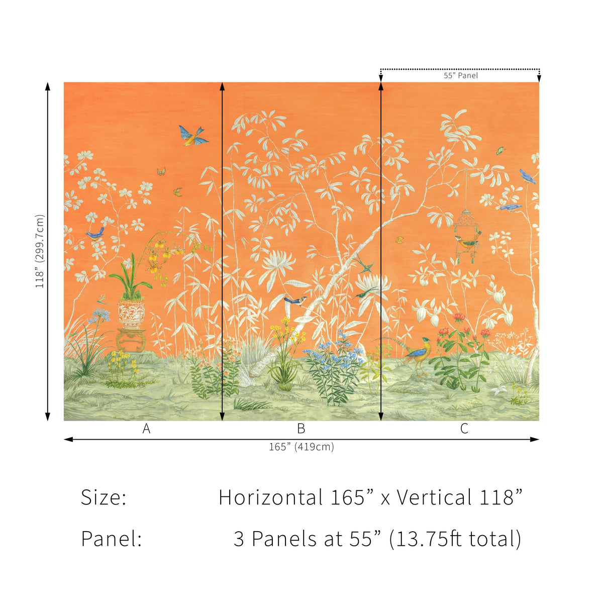Brunschwig & Fils JARDIN YILI MURAL ORANGE Wallpaper