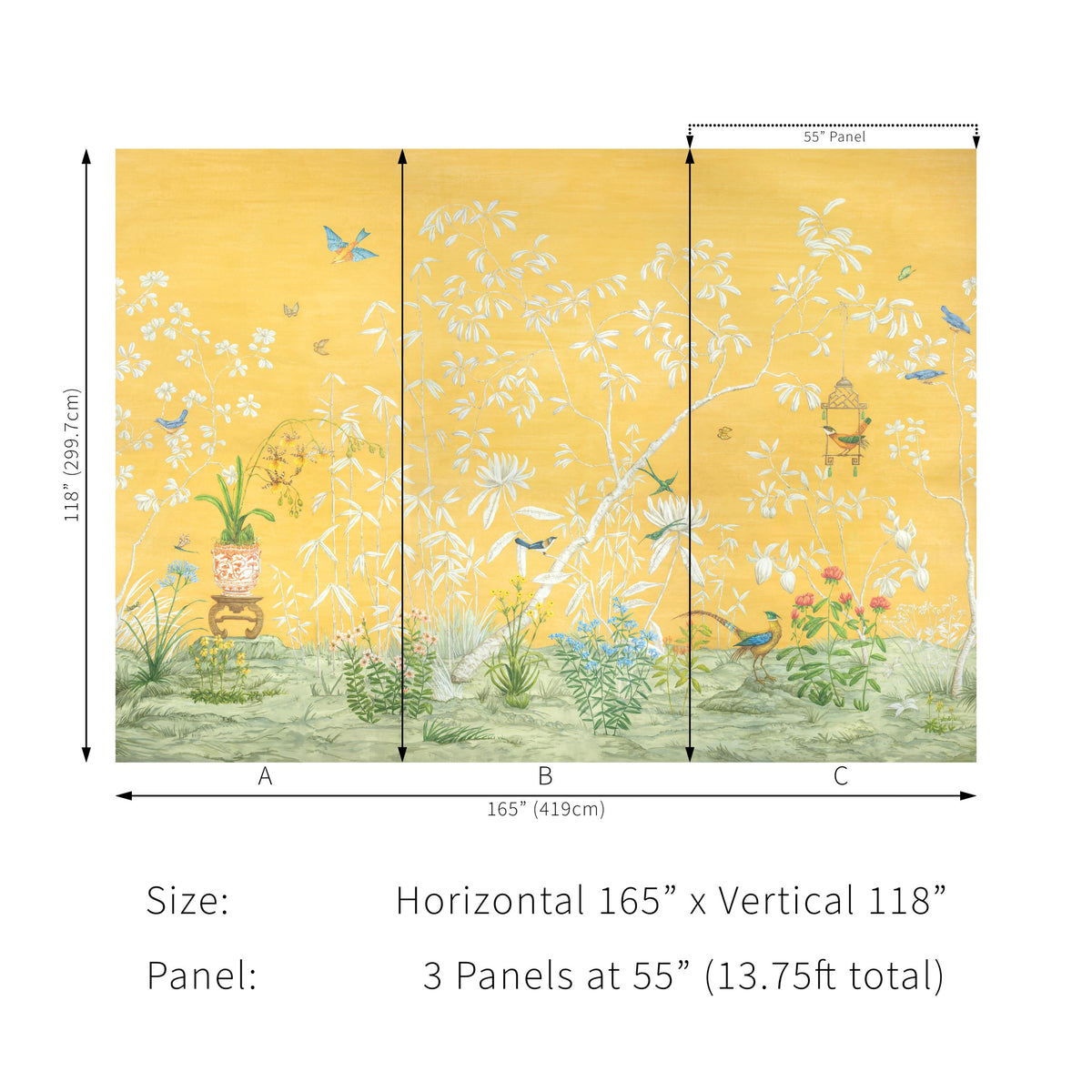 Brunschwig & Fils JARDIN YILI MURAL SOLEIL Wallpaper