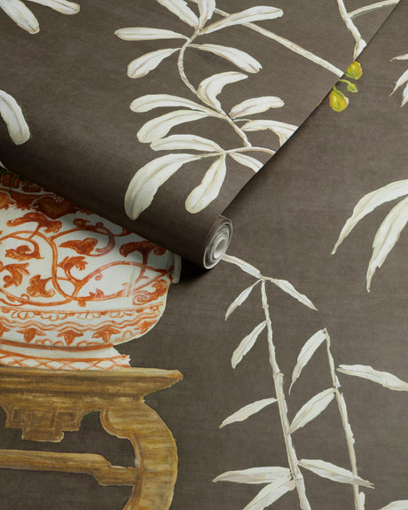 Brunschwig & Fils JARDIN YILI MURAL CHOCOLATE Wallpaper