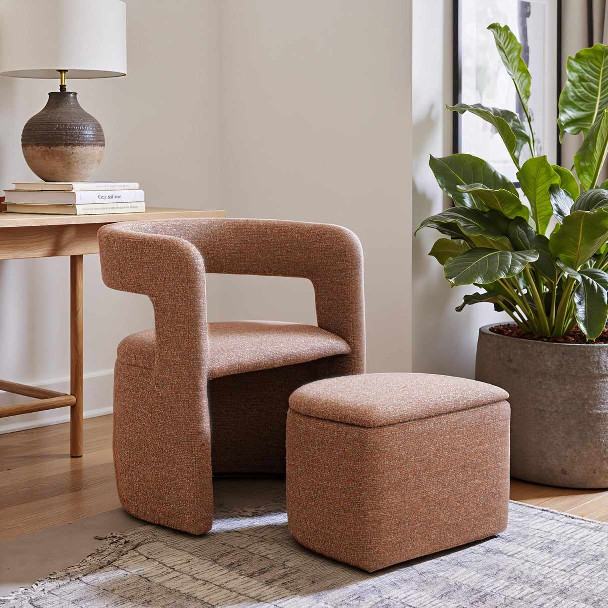 ZUO Atria Accent Chair & Ottoman Tawny Brown