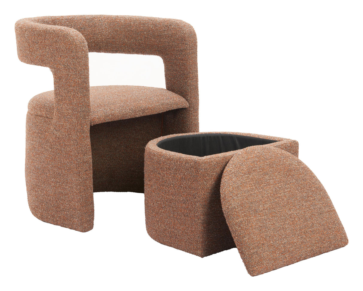 ZUO Atria Accent Chair & Ottoman Tawny Brown