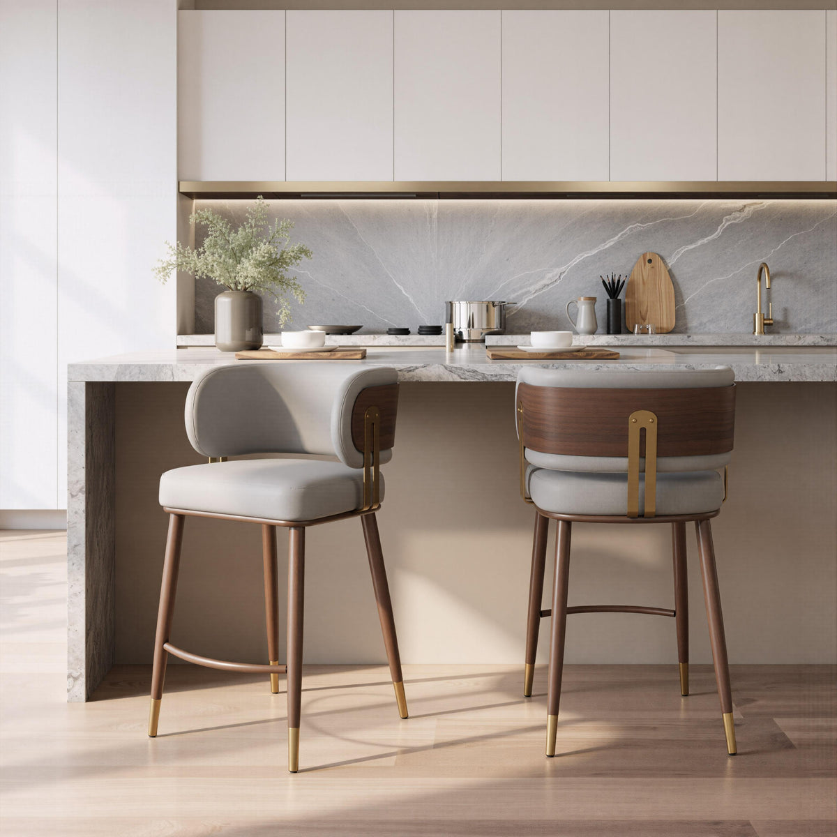 ZUO Brew Counter Stool Beige & Walnut