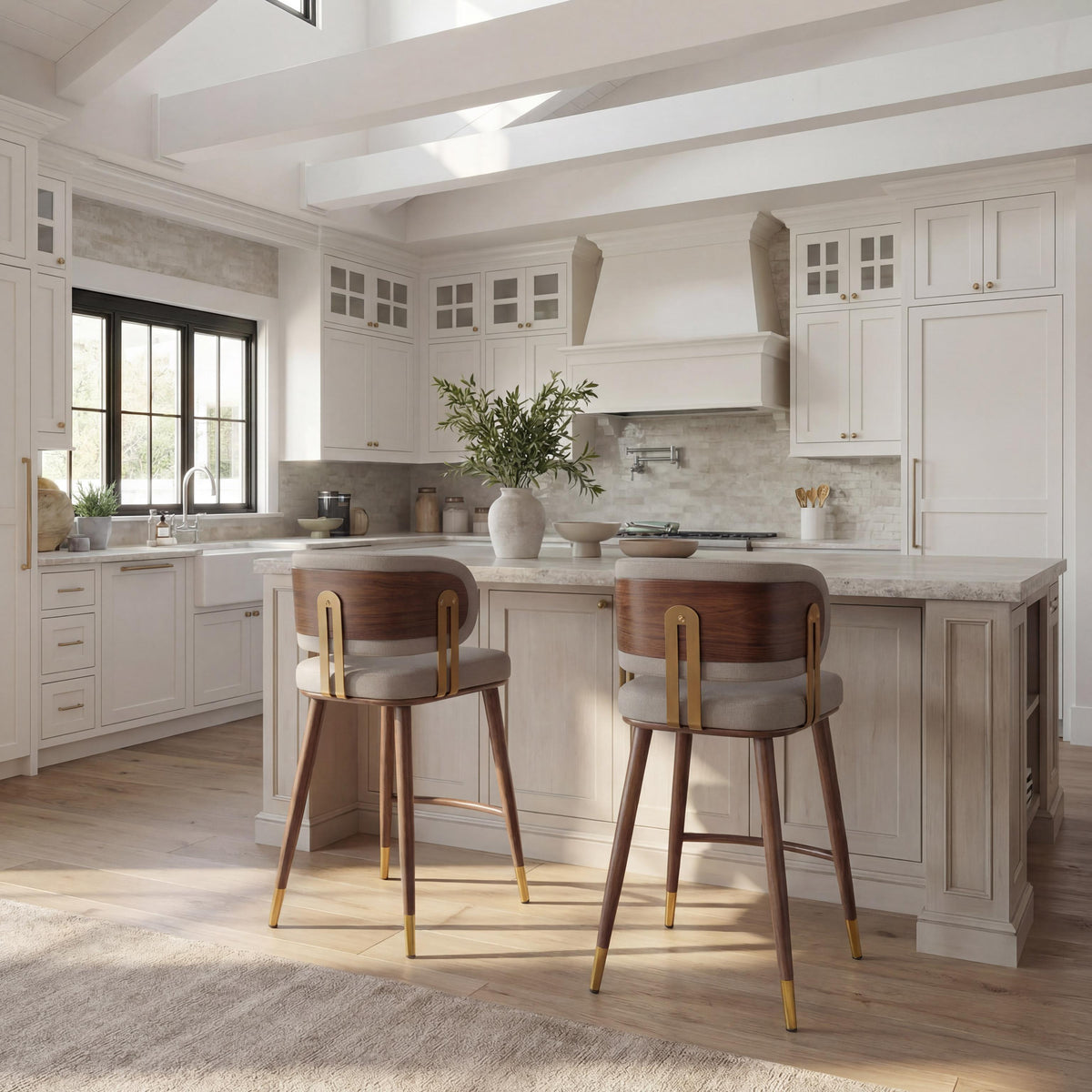 ZUO Brew Counter Stool Beige & Walnut