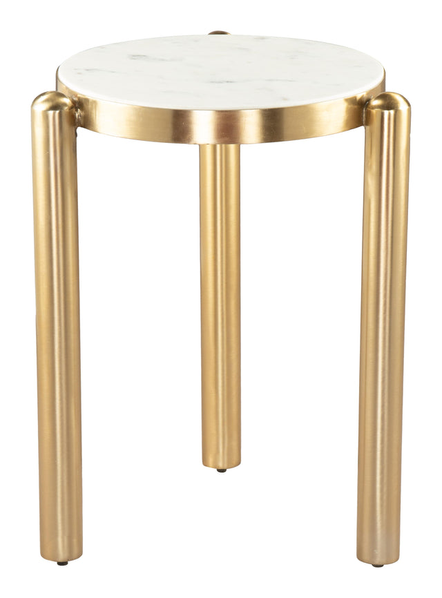 ZUO Noan Side Table White & Gold