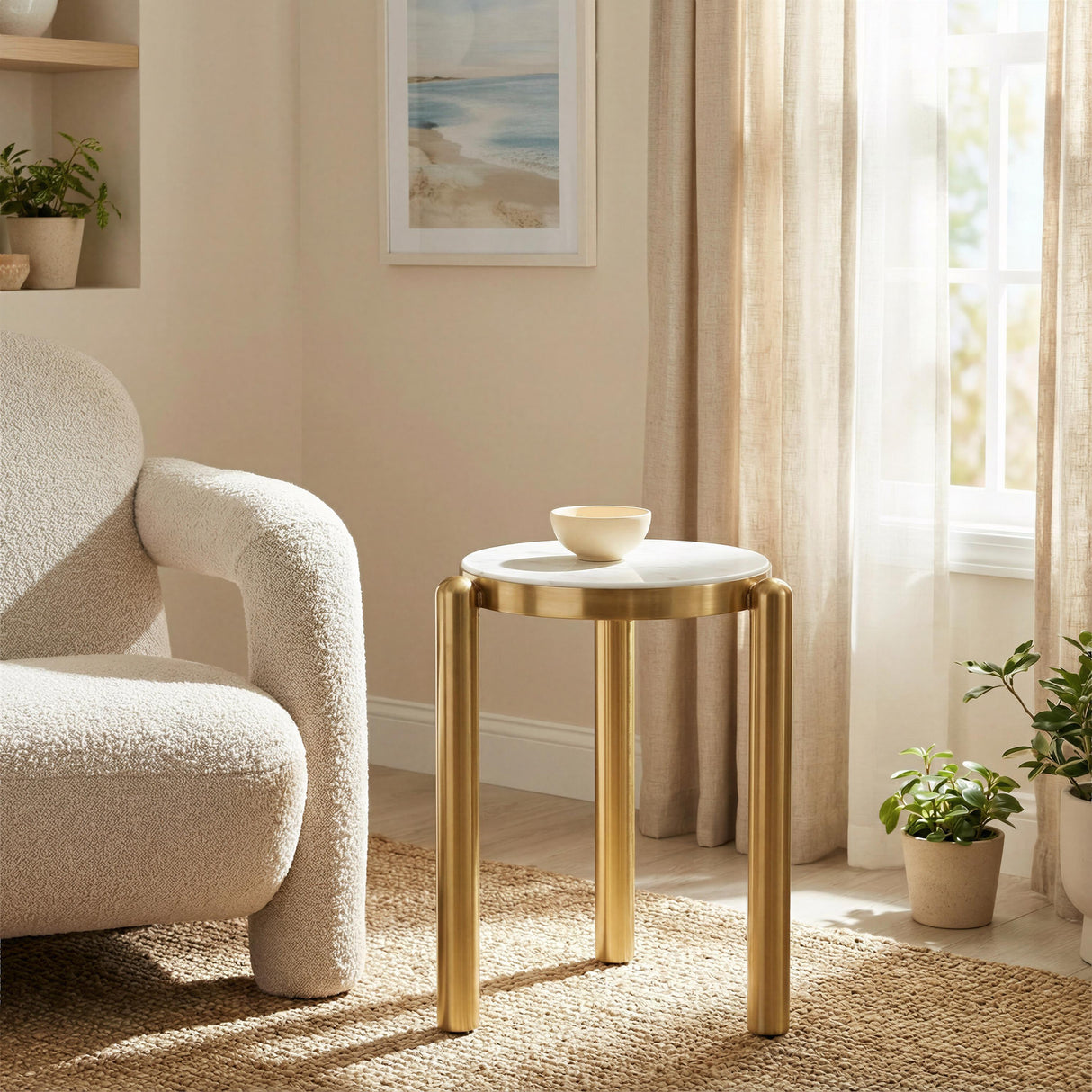 ZUO Noan Side Table White & Gold