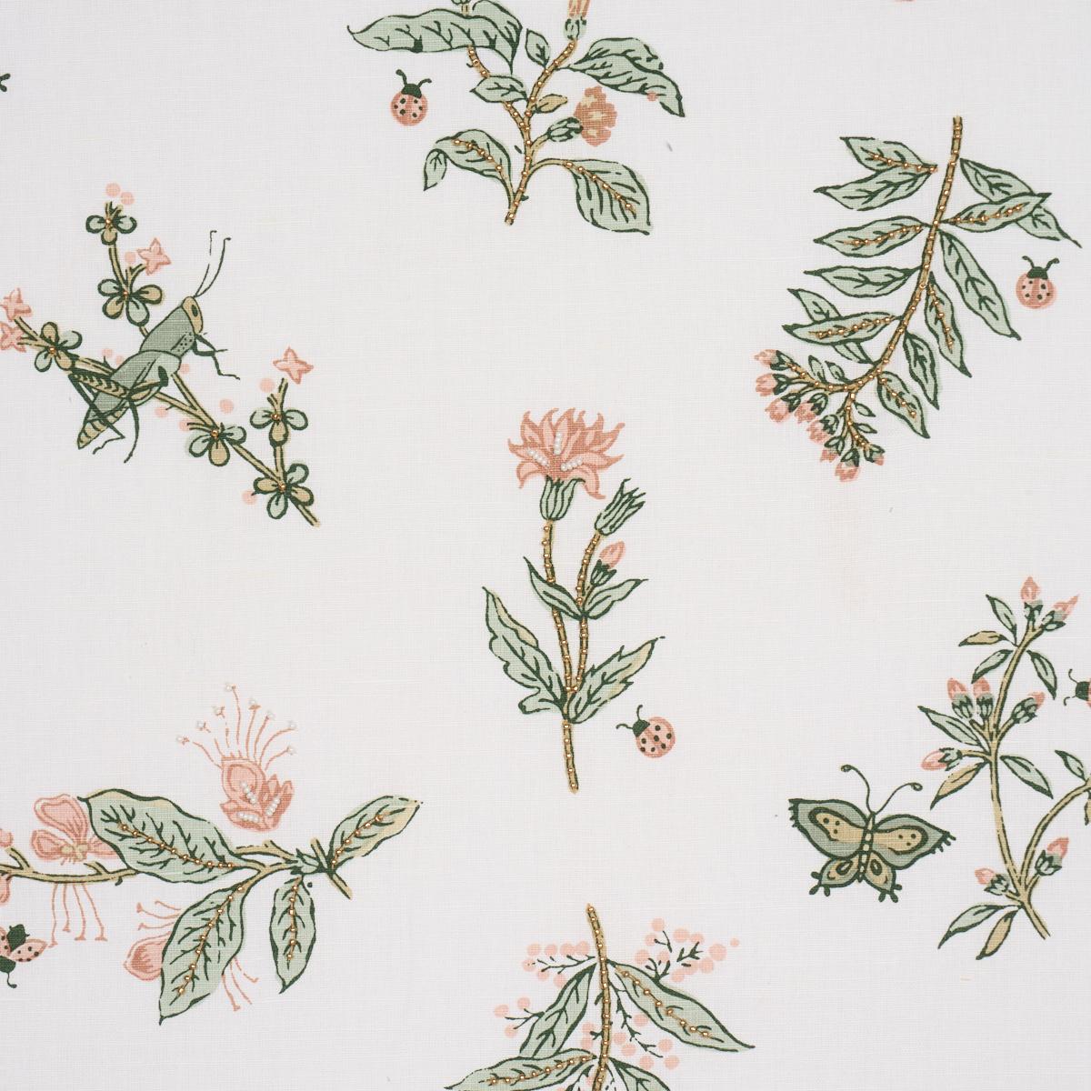 Schumacher Jeter Des Fleurs Beaded Print Moss Phlox Fabric