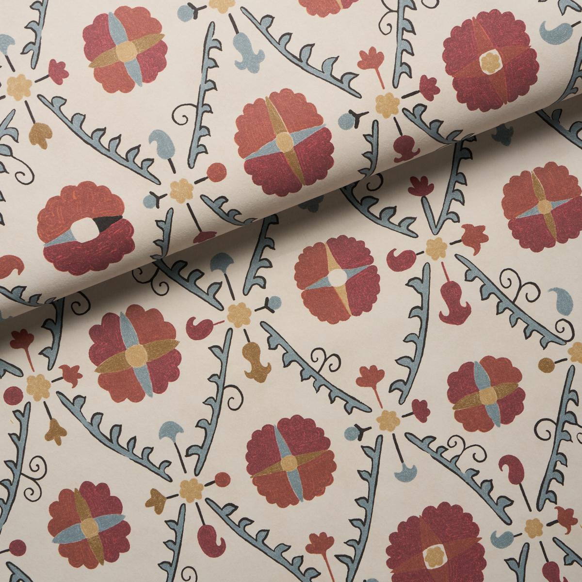 Schumacher Amal Tent Red & Blue Wallpaper