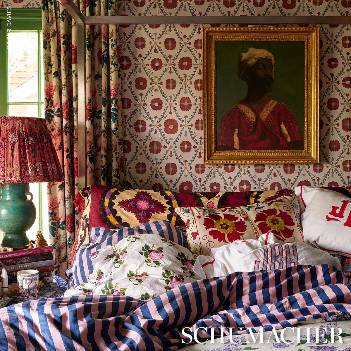 Schumacher Amal Tent Red & Blue Wallpaper