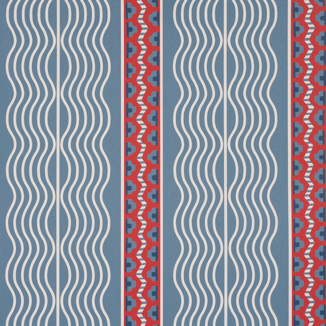 Schumacher Crème Anglaise French Red & Blue Wallpaper