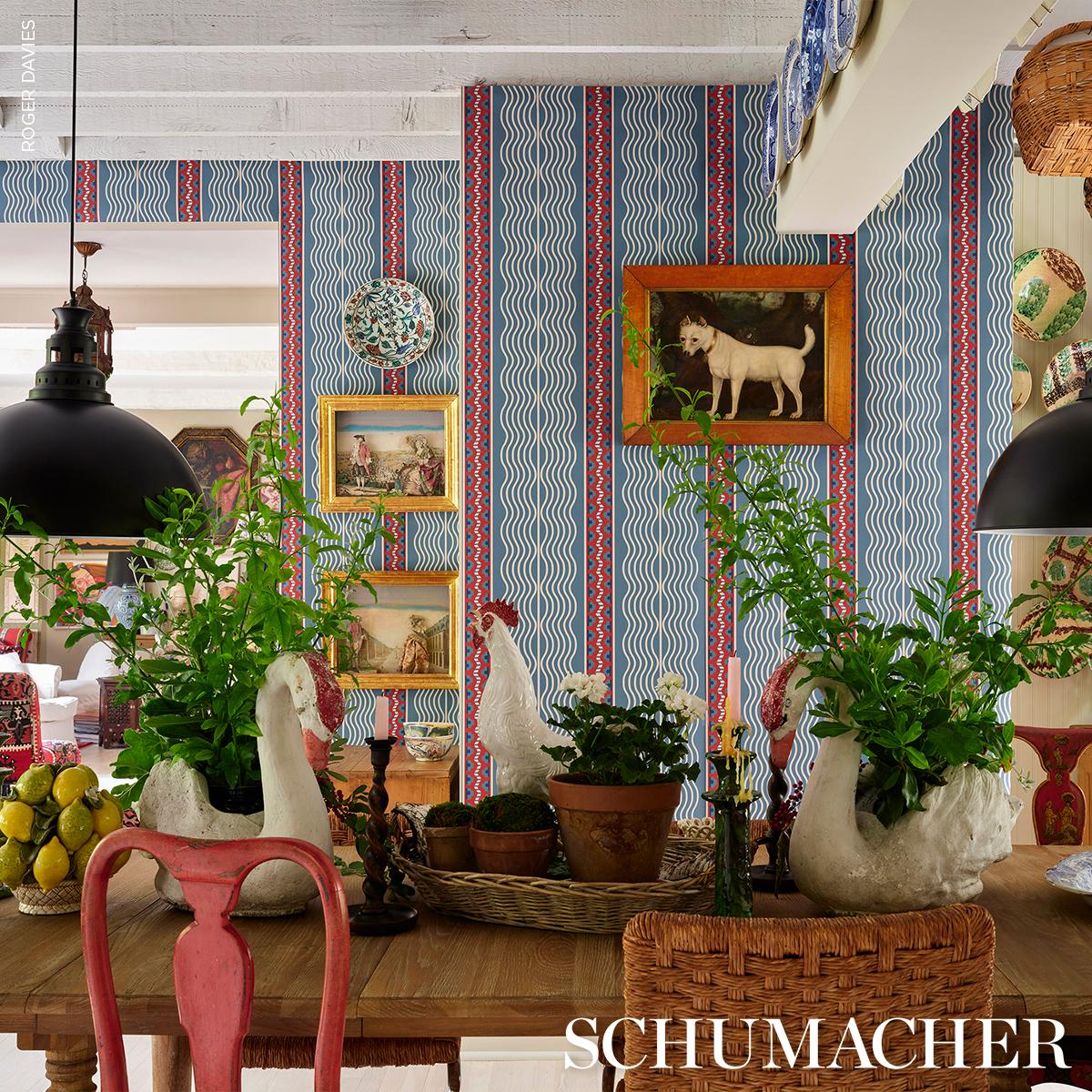 Schumacher Crème Anglaise French Red & Blue Wallpaper
