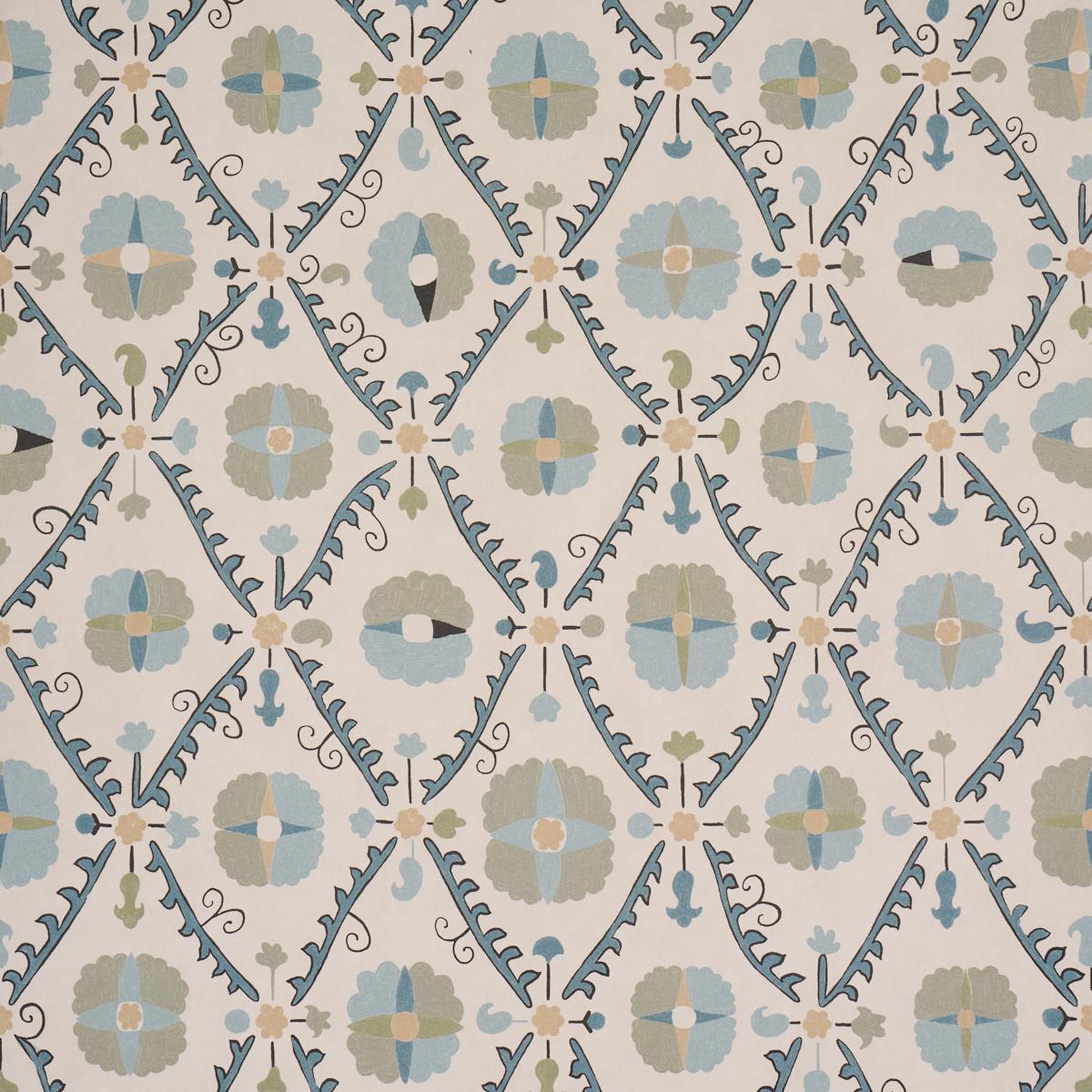 Schumacher Amal Calm Blue/Laurel Green Wallpaper