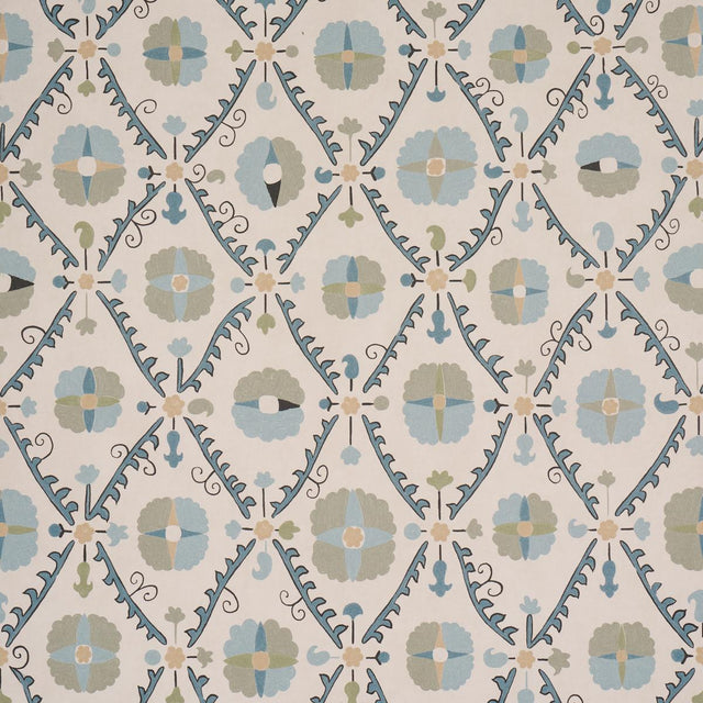 Schumacher Amal Calm Blue/Laurel Green Wallpaper