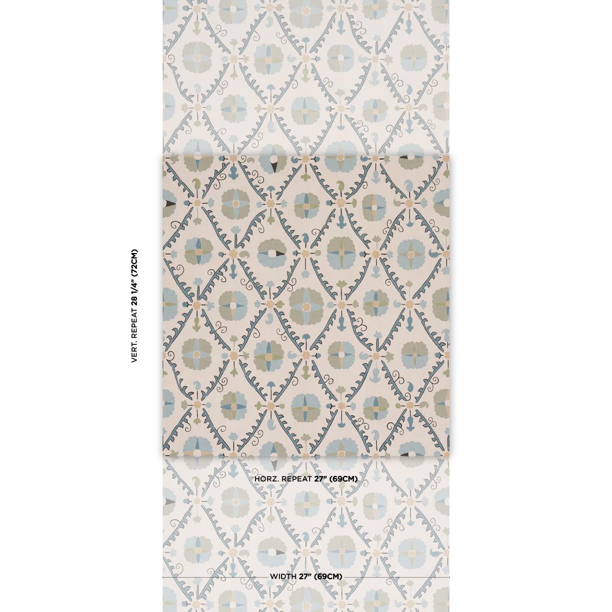 Schumacher Amal Calm Blue/Laurel Green Wallpaper